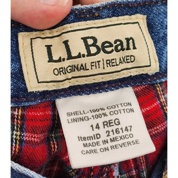 LL Bean Jeans Women Size 14 Reg Orig Fit Relaxed Fully Lined Red Plaid Roll Cuff - Picture 4 of 9